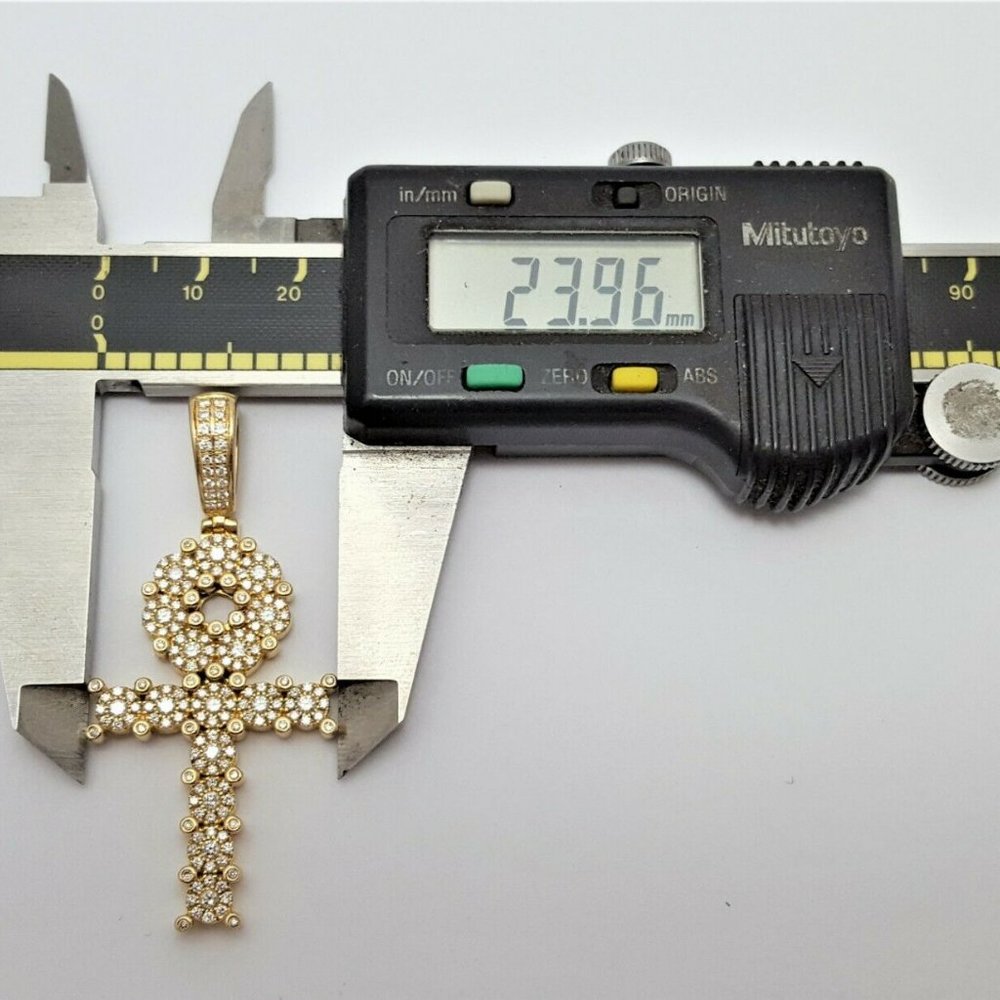 Unique 14K Karat Solid Yellow Gold Designer Ankh Cubic Zirconia Charm Pendant - Picture 8 of 10